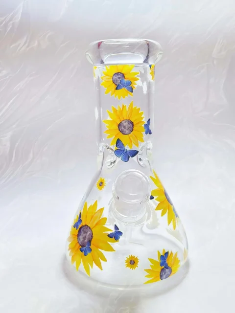 Sunflower & Butterfly Beaker Glass Bong