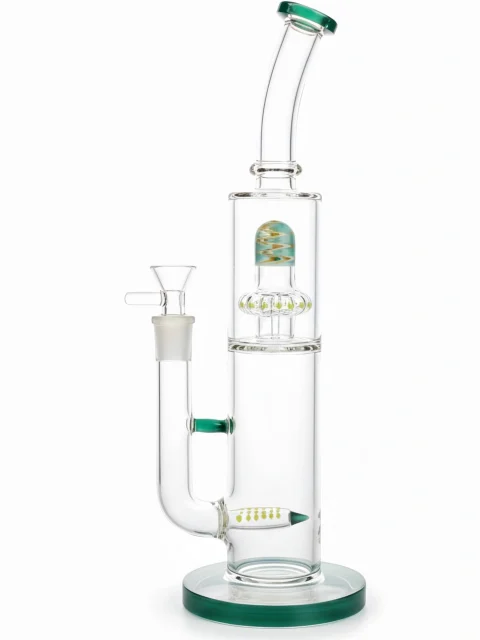 Teal Flow Straight Tube Dual-Perc Glass Bong