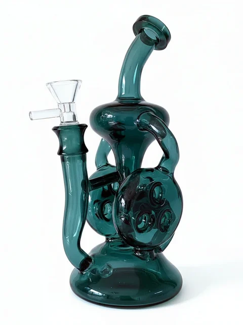 8-Inch Teal Swiss-Dual Recycler Glass Bong