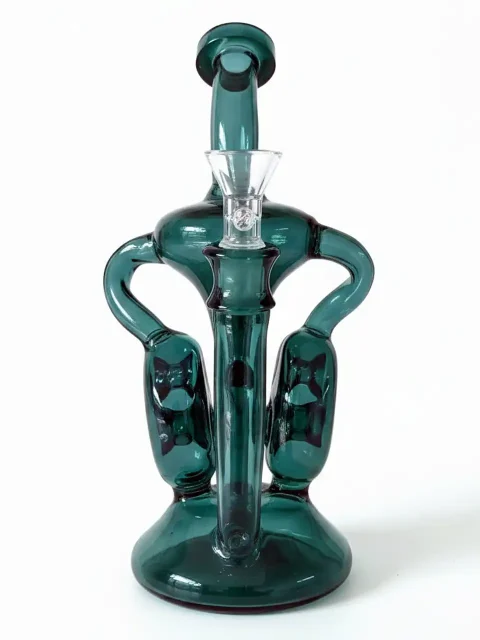 8-Inch Teal Swiss-Dual Recycler Glass Bong 8-Inch Teal Swiss-Dual Recycler Glass Bong